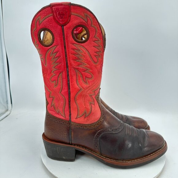 Ariat Men Size 10.5EE 34879 Brown Red Leather Cowboy Mid Calf Western Boot - Picture 4 of 14